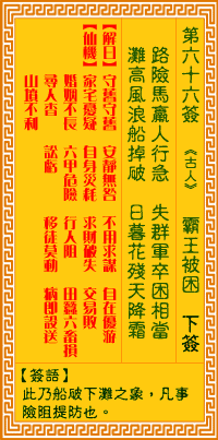 观音灵签66 观音灵签解签66: 霸王被困观音灵签解签